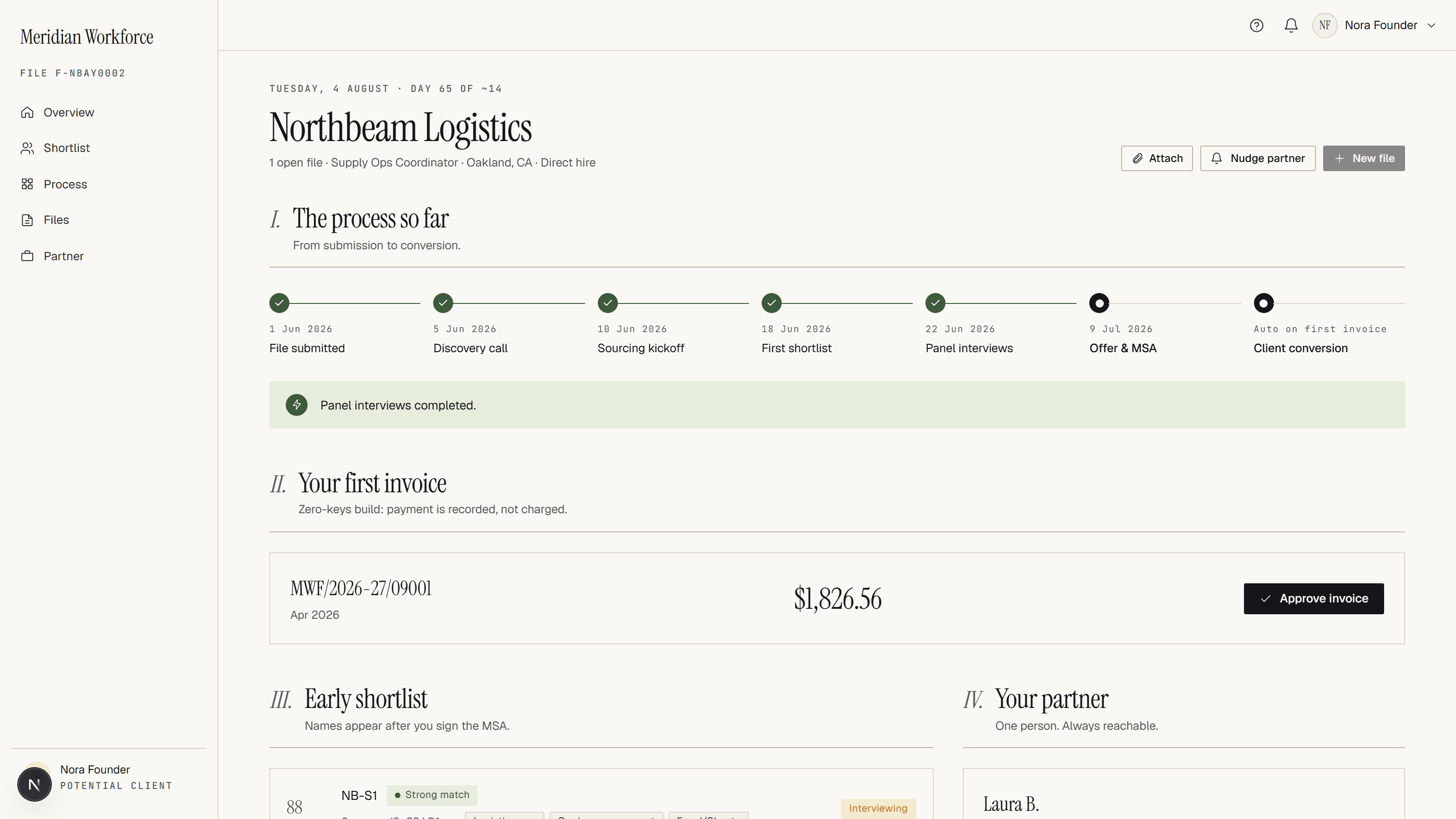 Guided onboarding flow that converts a prospective client into a client account
